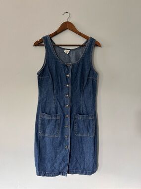 Vintage Old Navy Y2K Jean Jumper Dress Buttons Size 6 pockets